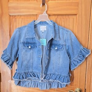 Hayden Light Blue Denim Jacket with Ruffles